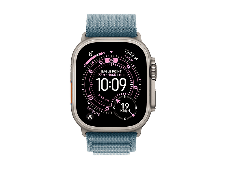 Smartwatch - Apple Watch Ultra 3 (2025), GPS+CEL, 49 mm, Caja de Titanio Natural, Correa Alpine Loop Azul claro, M, Calidad del sueño, Via satélite