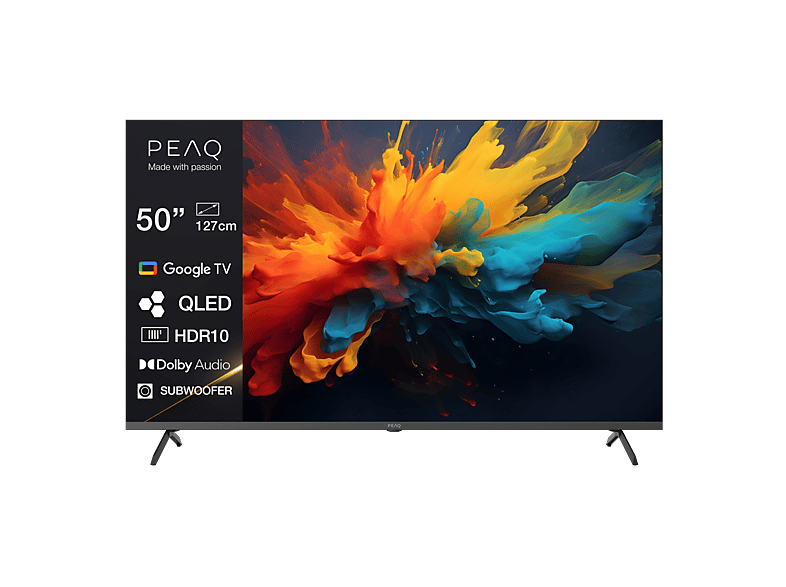 TV QLED 50" - Peaq PTV 50GQU-5026C, QLED 4K, Smart/Google TV, DVB-T2, HDR10, Dolby Audio, Triple Tuner, Negro