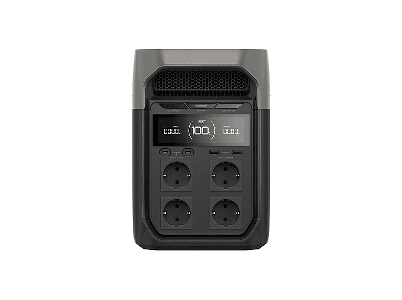 Estación de energía - Ecoflow Delta 3, 1800 W, 1024 Wh, IP65, 2x USB-C, 2x USB-A, 4x CA, 1x CC, Wi-Fi, Bluetooth, Negro