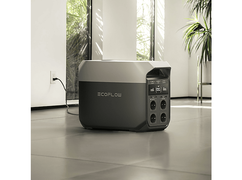 Estación de energía - Ecoflow Delta 3, 1800 W, 1024 Wh, IP65, 2x USB-C, 2x USB-A, 4x CA, 1x CC, Wi-Fi, Bluetooth, Negro
