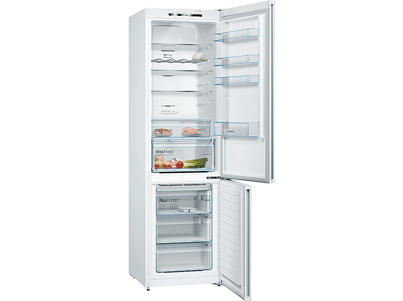 Frigorífico dos puertas - Bosch KGN39VWDC, Serie 4, Total NoFrost, 203 cm, 368 l, Cajón VitaFresh, Sistema MultiAir Flow, Blanco