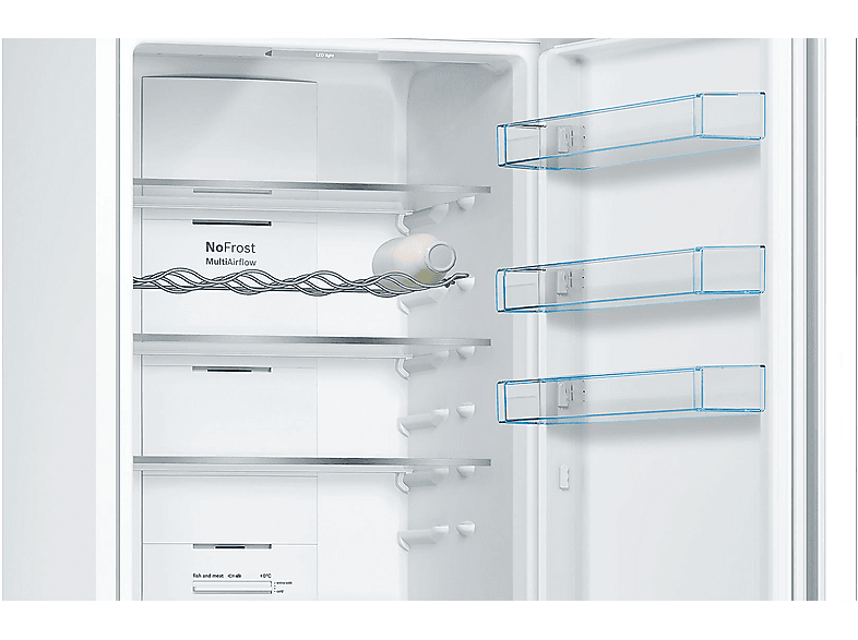 Frigorífico dos puertas - Bosch KGN39VWDC, Serie 4, Total NoFrost, 203 cm, 368 l, Cajón VitaFresh, Sistema MultiAir Flow, Blanco