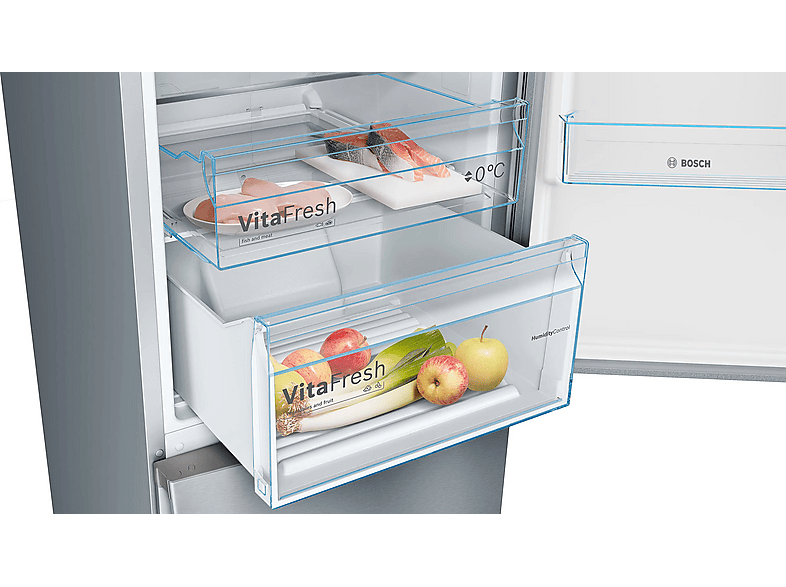 Frigorífico combi - Bosch KGN39VIEB, Total NoFrost, 203 cm, 368 l, Cajón VitaFresh, Perfect Fit, Acero antihuellas
