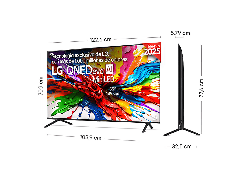 TV QNED MiniLED 55" - LG 55QNED92A6A, UHD 4K, Procesador Inteligente α8 AI Processor 4K Gen2, Smart TV, DVB-T2 (H.265), Negro