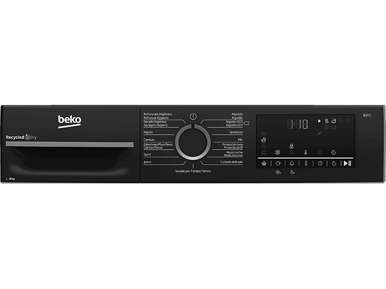 Secadora bomba de calor - Beko BM3T48249W, 8 kg, 15 Programas, Motor ProSmart Inverter, Pantalla digital, AquaWave, Blanco