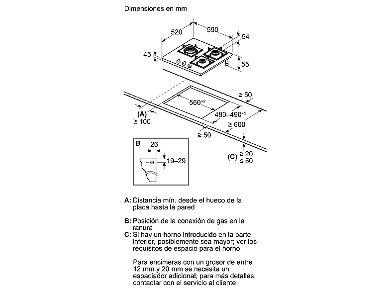 Placa de gas - Balay 3ETG663RN, 3 Zonas, 23 cm Diámetro Zona 1, Gas natural, 59 cm, Ancho, Hierro Fundido, Negro