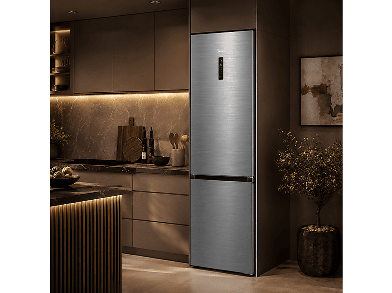 Frigorífico combi - Midea MDRB521MIC46A, No Frost, 201 cm Altura, 378L, Control Táctil, Inox