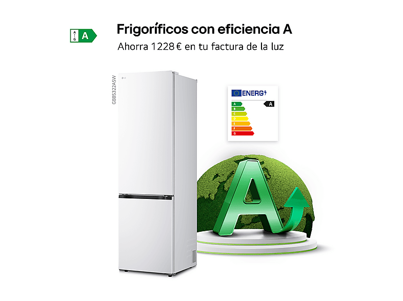 Frigorífico combi - LG GBBS322ASW, No Frost, 203 cm, 375 l, DoorCooling+™, FRESHBalancer™, Blanco