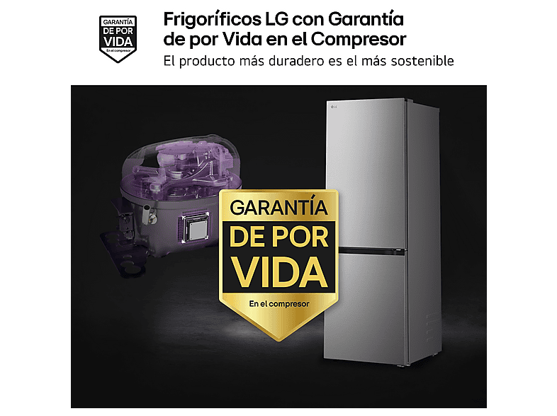 Frigorífico combi - LG GBBSJ10DPY, No Frost, 186 cm, 375 l, DoorCooling+™, Multi Air Flow™, Inox antihuellas