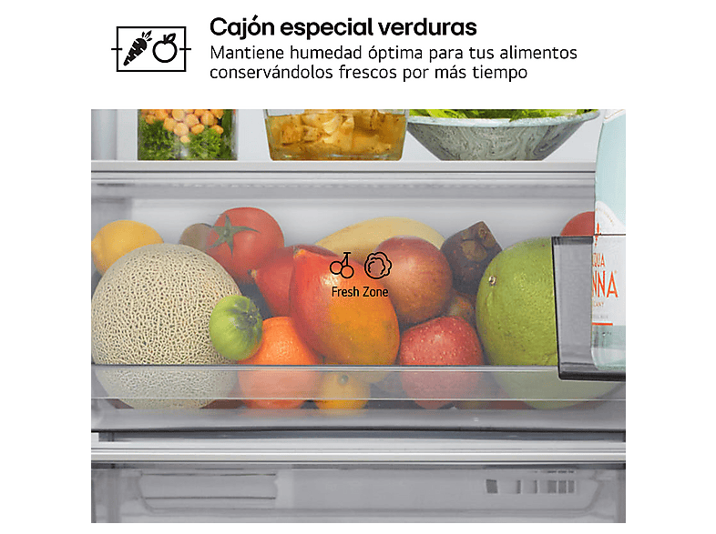 Frigorífico combi - LG GBBSJ10DPY, No Frost, 186 cm, 375 l, DoorCooling+™, Multi Air Flow™, Inox antihuellas