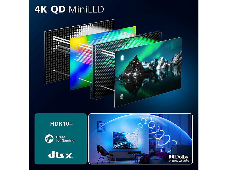 TV Mini LED 75" - Philips Ambilight TV 75MLED920 4K QD MiniLED 189cm 75" Smart TV Dolby Vision y Dolby Atmos Titan OS, Negro