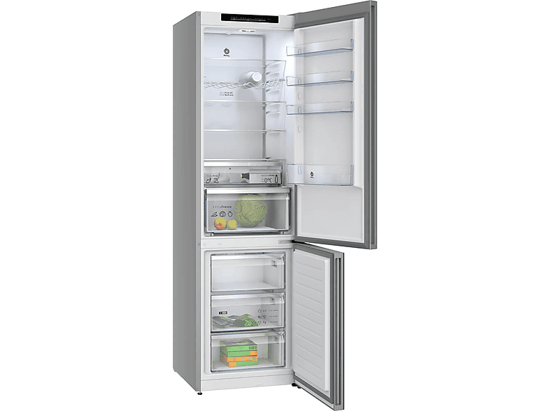 Frigorífico combi - Balay 3KFD855BI, Total No Frost, 203 cm, 363 l, Cristal blanco, Acero inoxidable