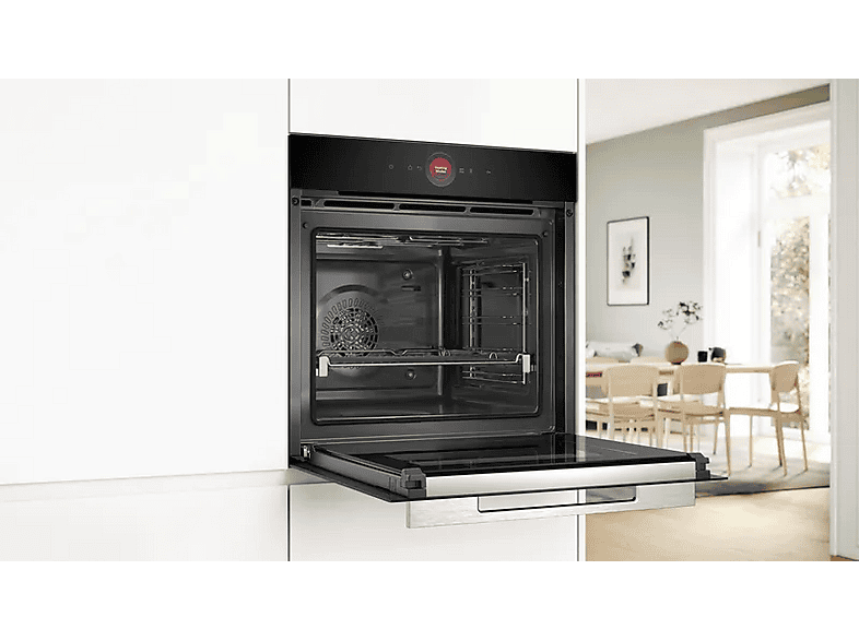 Horno compacto - Bosch HBG774KB1, Serie 8, Multifunción, Pirolítico, 71 l, 54.9 cm, Negro