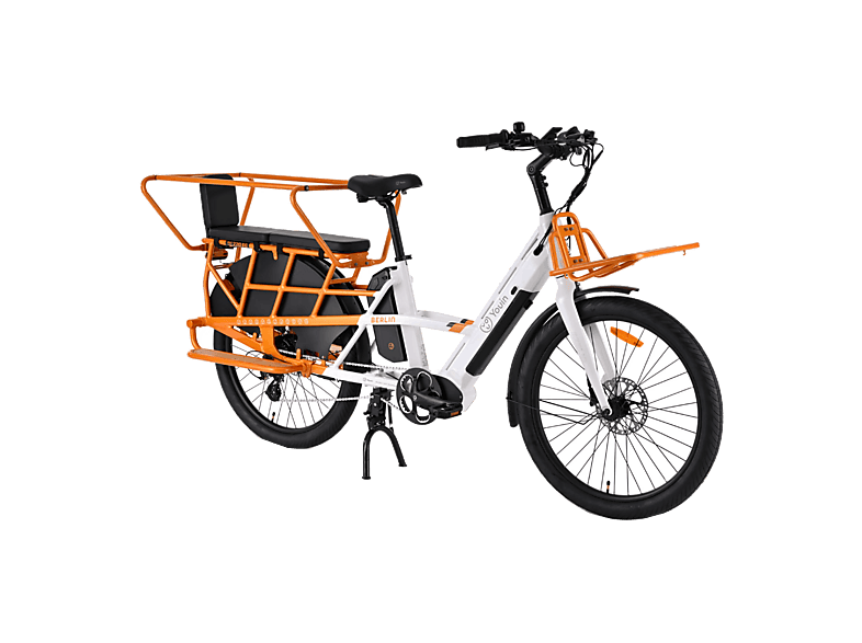 Bicicleta urbana - Youin Berlin, Motor Central 250 W, Par Motor de 57 Nm, 25 km/h, Autonomía hasta 125 km, Ruedas de 26”, Blanco/Naranja