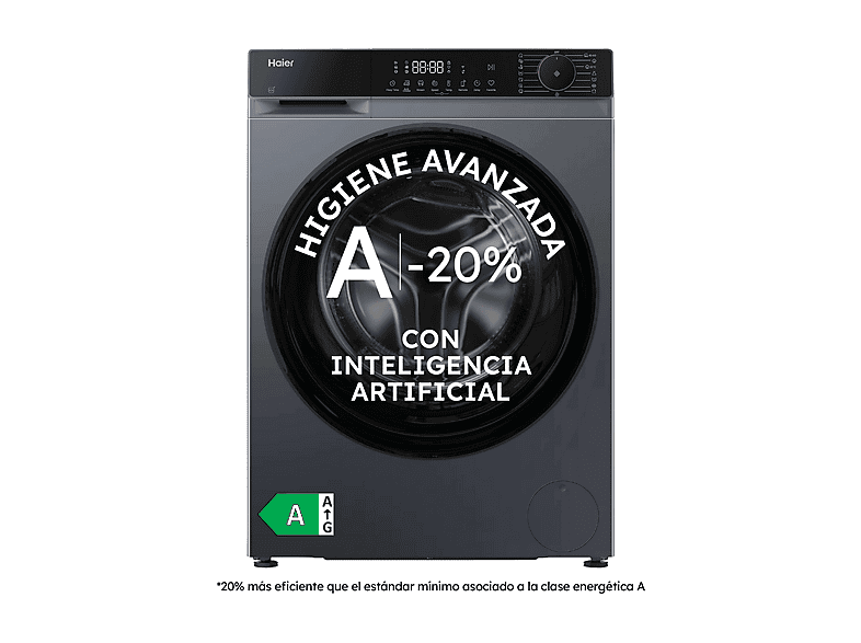 Lavadora carga frontal - Haier HW90-BP14357GTUS, 9kg, 1400 rpm, 15 Programas, Opción Vapor, Inverter, Inox