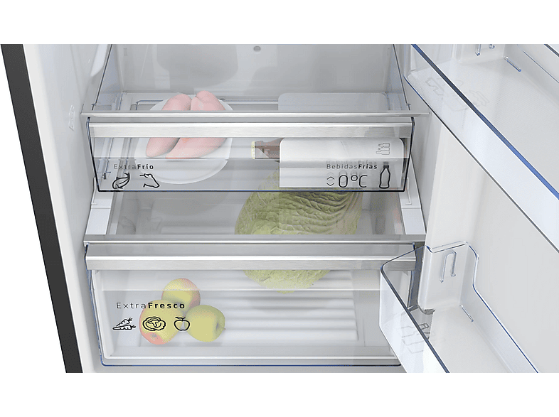 Frigorífico combi - Balay 3KFD855NI, Total No Frost, 203 cm, 363 l, Cristal Negro