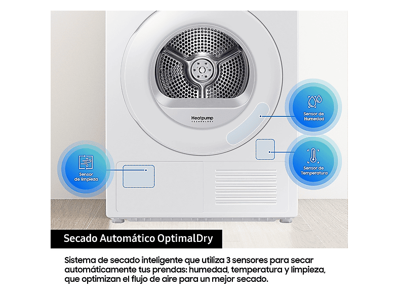 Secadora bomba de calor - Samsung DV90DG52A0TE, Eléctrico, 14 programas, Blanco