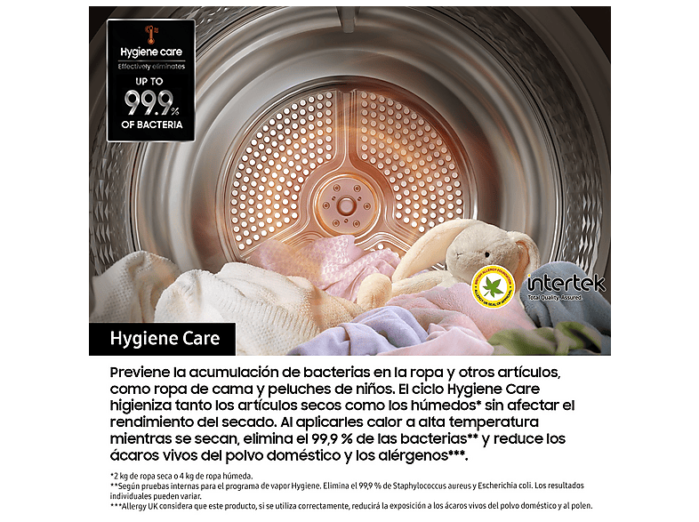 Secadora bomba de calor - Samsung DV90DG52A0TE, Eléctrico, 14 programas, Blanco