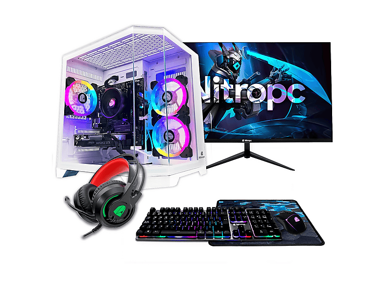 Pack PC gaming - Nitropc Pack Silver, AMD Ryzen 5 5500 (6 núcleos, 12 hilos | 3,60 GHz hasta 4,20 GHz), Monitor 24" 120Hz IPS, 16 GB RAM, 1 TB SSD