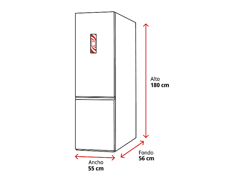 Frigorífico combi - Candy CCH1S518EX, Cíclico, 180 cm, 262 l, Tirador integrado, Puerta reversible, Inox
