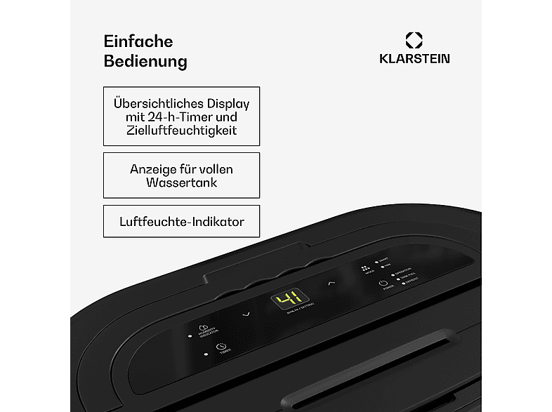 Deshumidificador - Klarstein AeroDry 10L, 15 m², Negro