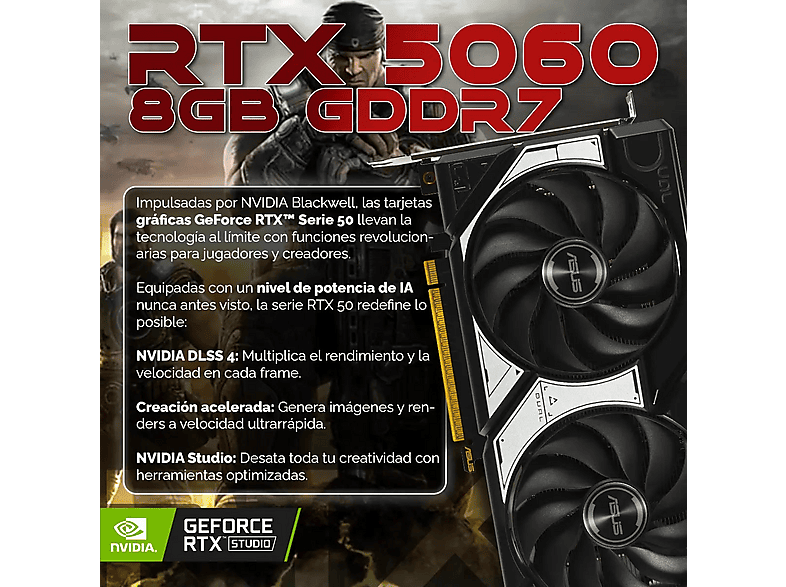 PC Gaming - PC Racing Daitona 8700f, AMD Ryzen 7 8700F, 32 GB RAM, 1 TB SSD, GeForce RTX™ 5060, Windows 11 Pro, negro