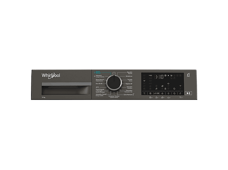 Lavadora carga frontal - Whirlpool WAM 07GB SPT, 10 kg, 1400 rpm, 15 Programas, Tecnología 6th sense, Adaptative Wash, Gris Manhattan