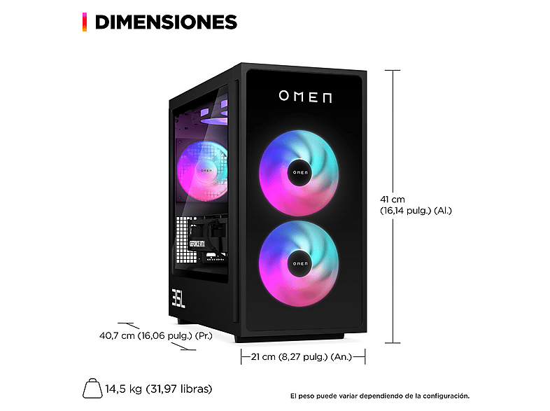 PC gaming - HP OMEN 35L Gaming Desktop GT16-0109ns, Intel® Core™ Ultra 5 225F, 32 GB RAM, 1 TB SSD, GeForce RTX™ 5060, Windows 11 Home, Shadow black