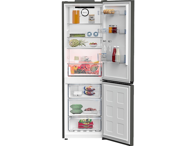Frigorífico combi - Beko B5RCNE365HG, Neo Frost Dual Cooling, Altura 186.5 cm, 366 l, AeroFlow, Tecnología HarvestFresh, Gris Manhattan