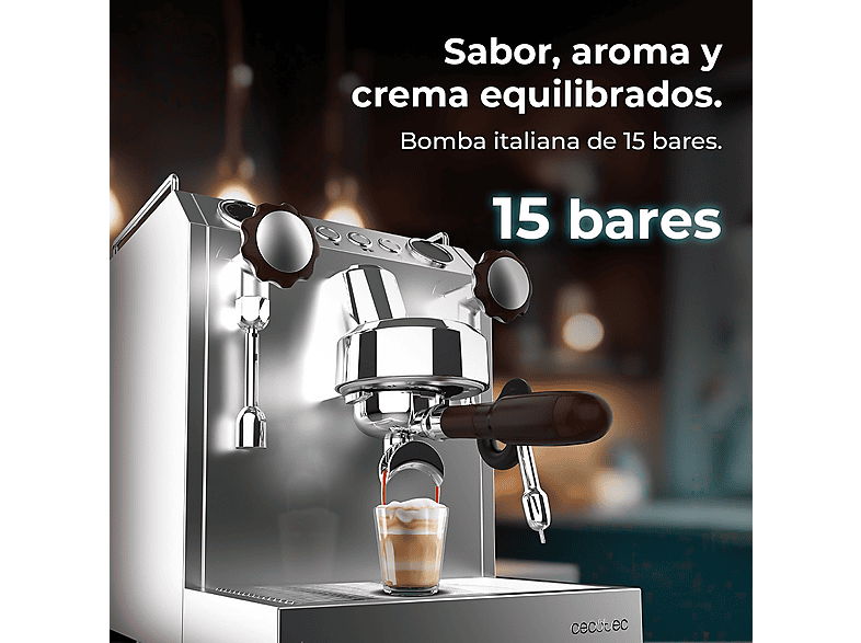 Cafetera express - Cecotec Baristeo Classic, 2700 W, 15 bares, PID, Preinfusión, Portafiltro 58 mm, Doble calentamiento, Plata