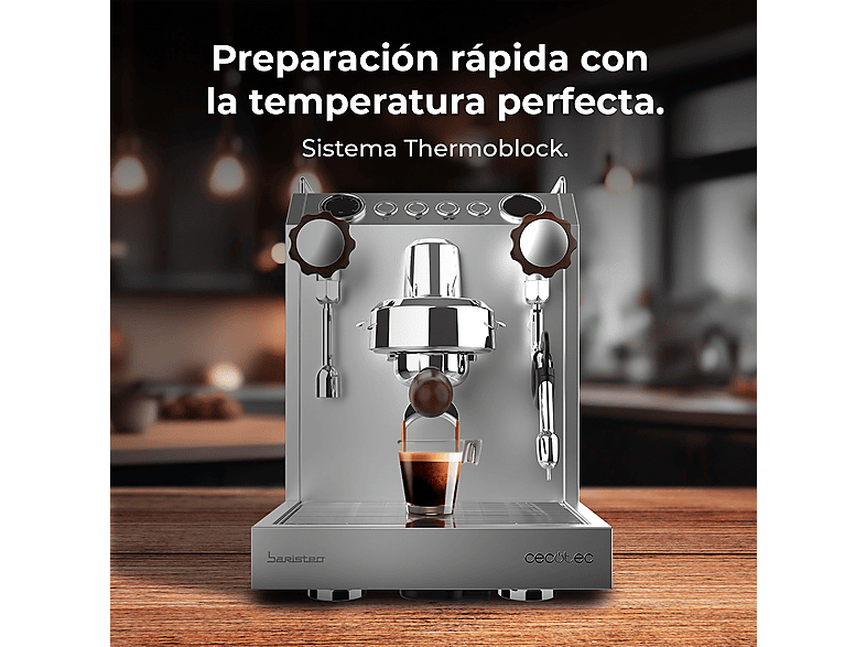 Cafetera express - Cecotec Baristeo Classic, 2700 W, 15 bares, PID, Preinfusión, Portafiltro 58 mm, Doble calentamiento, Plata