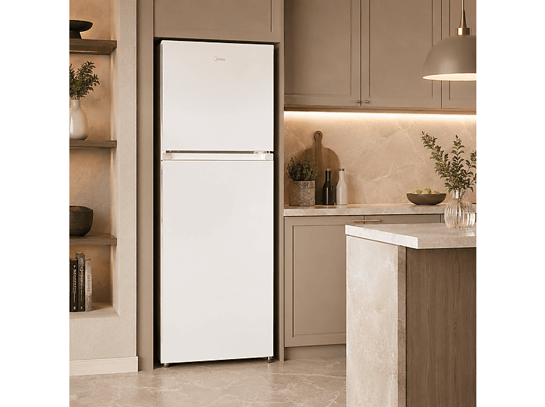 Frigorífico dos puertas - Midea MDRT385MTE01, Total No Frost, 165.7 cm, 266 l, Smart Cooling, Inverter Quattro, Blanco