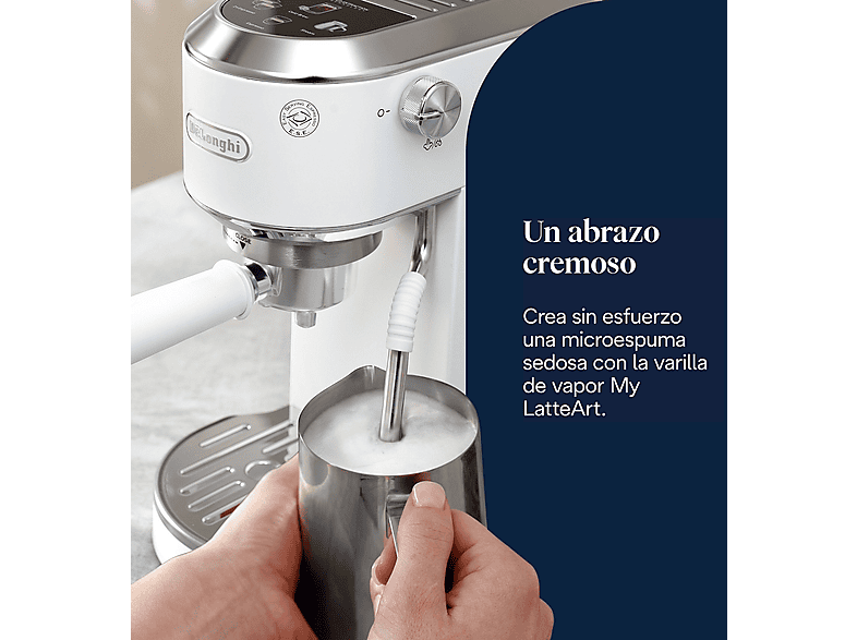 Cafetera express - De Longhi, De'Longhi EC890.WI Dedica Duo Cold Brew, 15 bar, 1450 W, 1.1 l, Capacidad para 2 tazas, Blanco