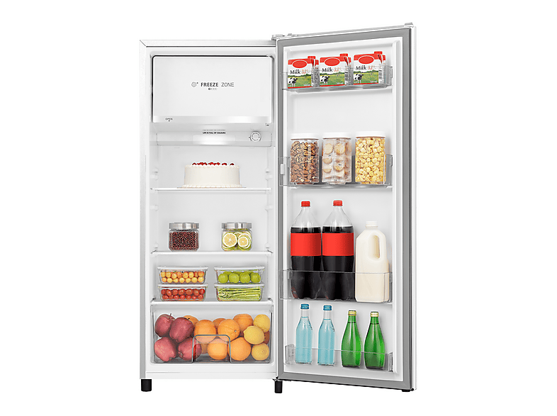 Frigorífico una puerta - Hisense RR220D4BWE, Cíclico, 126.5 cm, 165 L, Balconera XXL, Cajón frutas y verduras, Blanco