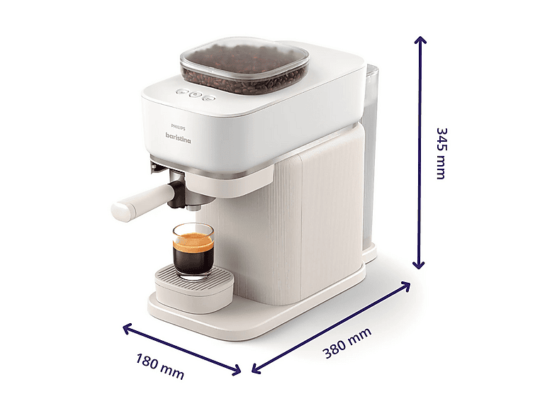 Cafetera express - Philips Baristina Variety BAR320/00, 16 Bar, 2 Compartimentos Grano, Molinillo Cerámico, Espresso y Lungo, 1,2 L, 3 Años Garantía