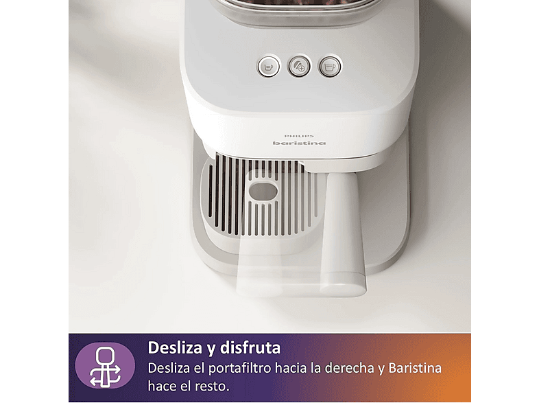 Cafetera express - Philips Baristina Variety BAR320/00, 16 Bar, 2 Compartimentos Grano, Molinillo Cerámico, Espresso y Lungo, 1,2 L, 3 Años Garantía