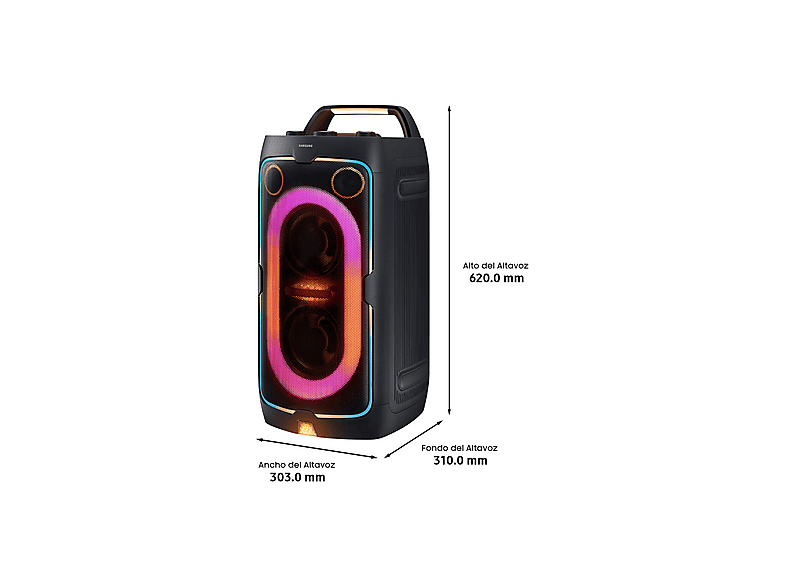 Altavoz de gran potencia - Samsung MX-ST40F/ZF, 160W, Con batería, Autonomía 12h, Portátil para fiestas, Asa de transporte y ruedas, Bluetooth