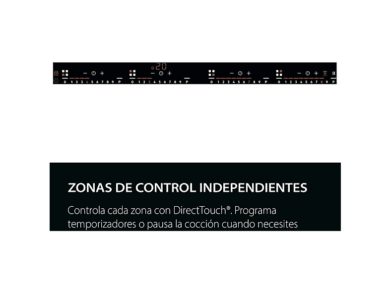 Placa inducción - AEG TR64IT00FB, 4 zonas Flex de 22 cm, Función Puente, Mandos independientes, 59 cm, Negro