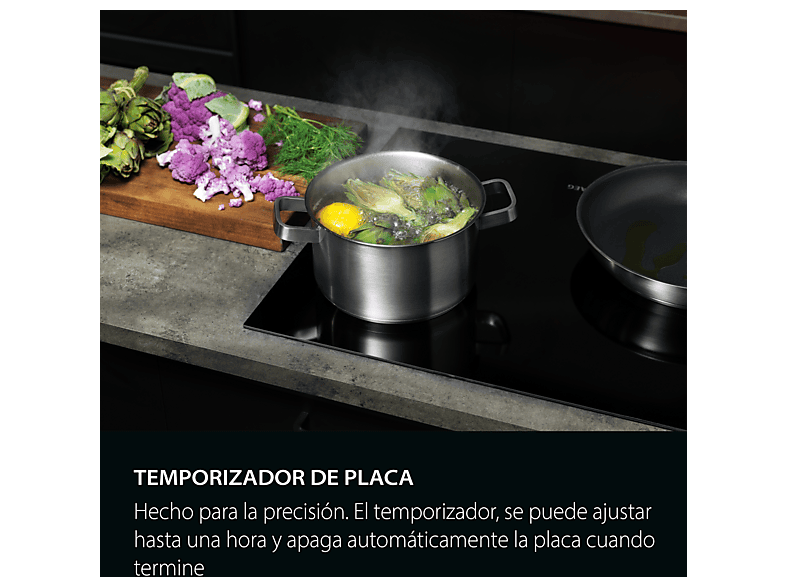 Placa inducción - AEG TR64IT00FB, 4 zonas Flex de 22 cm, Función Puente, Mandos independientes, 59 cm, Negro