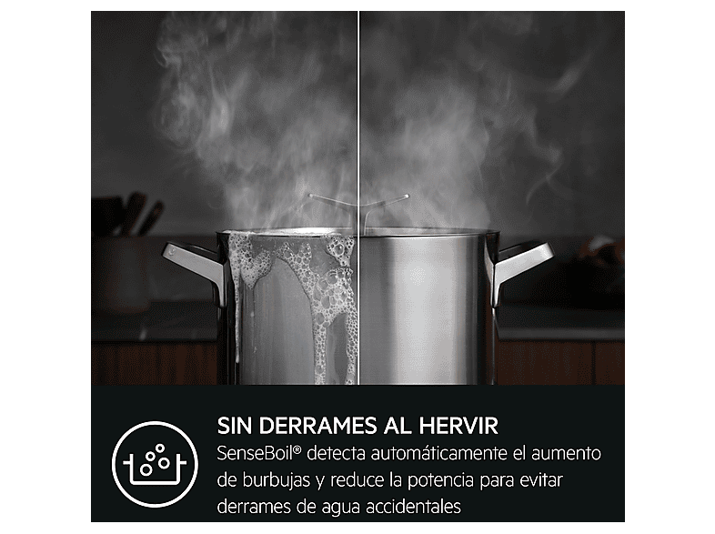 Placa inducción - AEG TI63IQ10IB, 3 zonas, Zona grande 28 cm, Función Puente, 58 cm, Negro