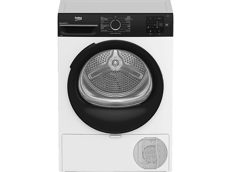 Secadora bomba de calor - Beko BM3T30230W, 10 kg, 15 Programas, Pantalla digital, OptiSense, AquaWave®, Blanco