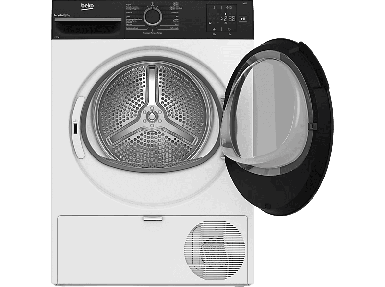 Secadora bomba de calor - Beko BM3T30230W, 10 kg, 15 Programas, Pantalla digital, OptiSense, AquaWave®, Blanco