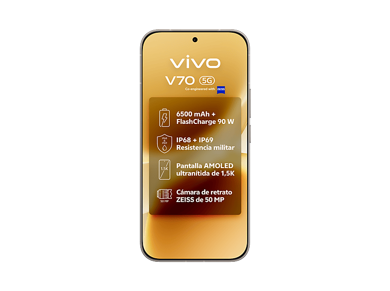Móvil - Vivo V70, Alpine Gray, 512GB, 8GB RAM, 6.59" AMOLED, Snapdragon® 7 Gen 4, 6500 mAh