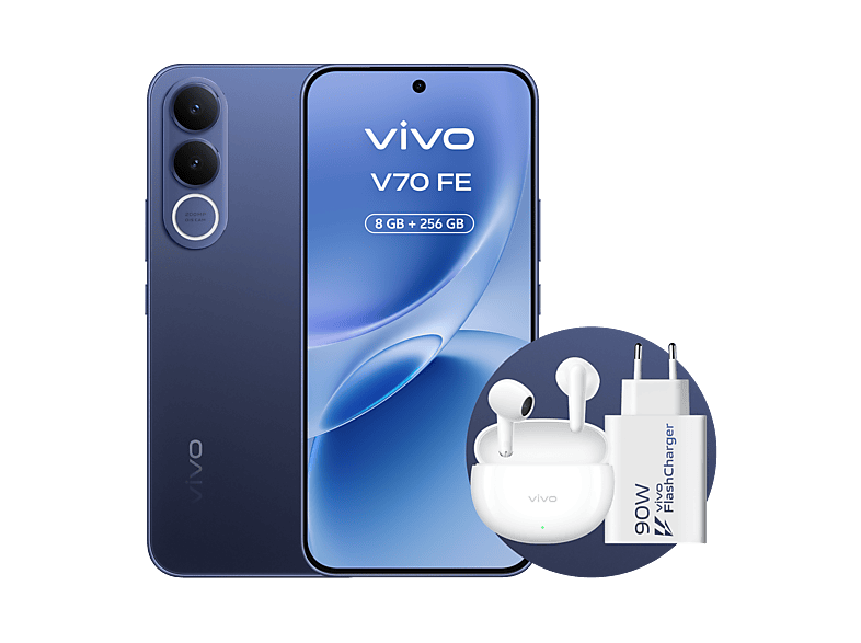 Móvil - Vivo Bundle V70 FE, Ocean Blue, 256GB, 8GB RAM, 6.83" AMOLED, Dimensity 7360-Turbo, 7000 mAh