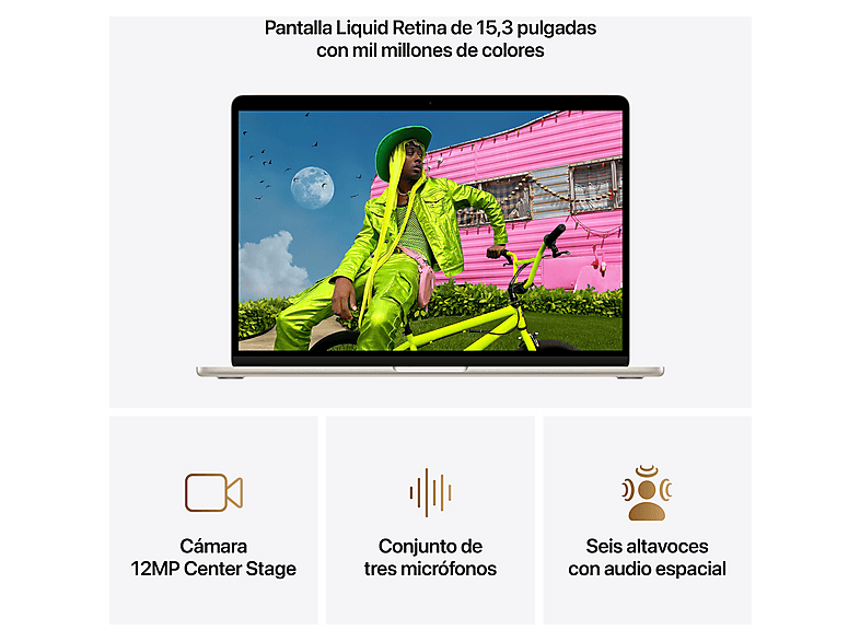 Portátil - Apple MacBook Air (2026) 13.6" Retina, Chip M5 Apple, CPU de 10 núcleos, GPU de 10 núcleos, 16GB RAM, 1TB SSD, Blanco estrella