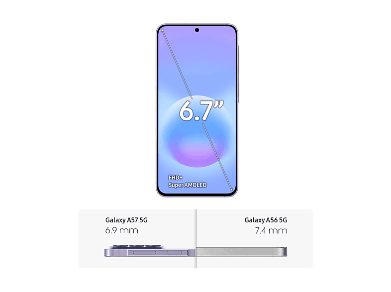 Móvil - Samsung Galaxy A57, Violeta, 256 GB, 8 GB RAM, 6.7" FHD+, Exynos 1680, 5000 mAh, Android 16
