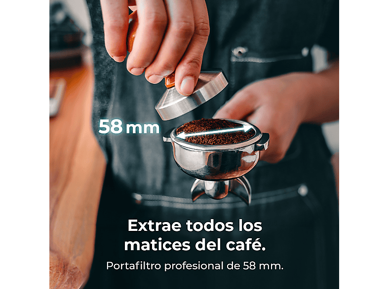 Cafetera express - Cecotec Baristeo Brava, 3150 W, 15 bares, Caldera doble, Portafiltro 58 mm, Pre-infusión, Manómetro, Depósito 2,5 L, Plateado