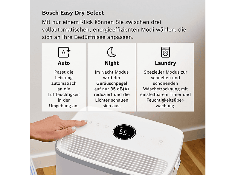 Deshumidificador - Bosch Dry 2000, 2,5 l, 24 m², Blanco