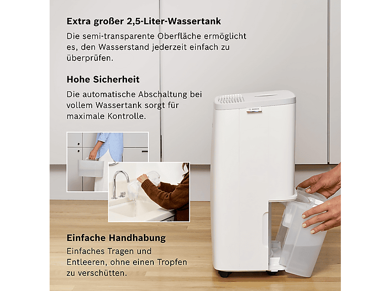 Deshumidificador - Bosch Dry 2000, 2,5 l, 24 m², Blanco