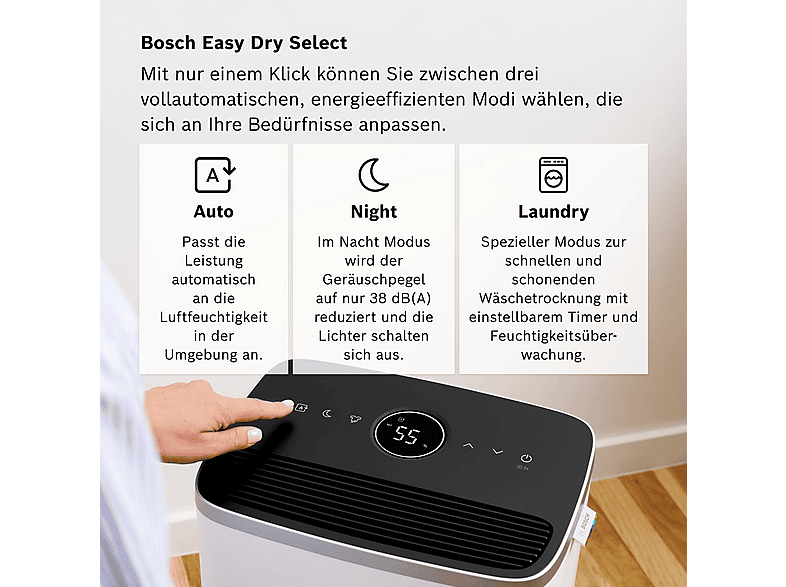 Deshumidificador - Bosch Dry 4000, 2,5 l, 33 m², Blanco